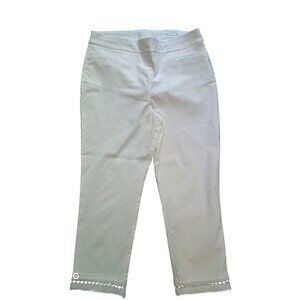 NWT Chicos Size 12 So Slimming Brigitte Slim Leg Cropped Pants With Lace Hem - W